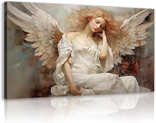 OAAPITI Angel Canvas Wall Art Vintage Angel with Large Wings Painting Religious Art Elegant Girl Poster Modern Artwork for Living Room Bedroom Dining Room(RELI-4,12"x18")