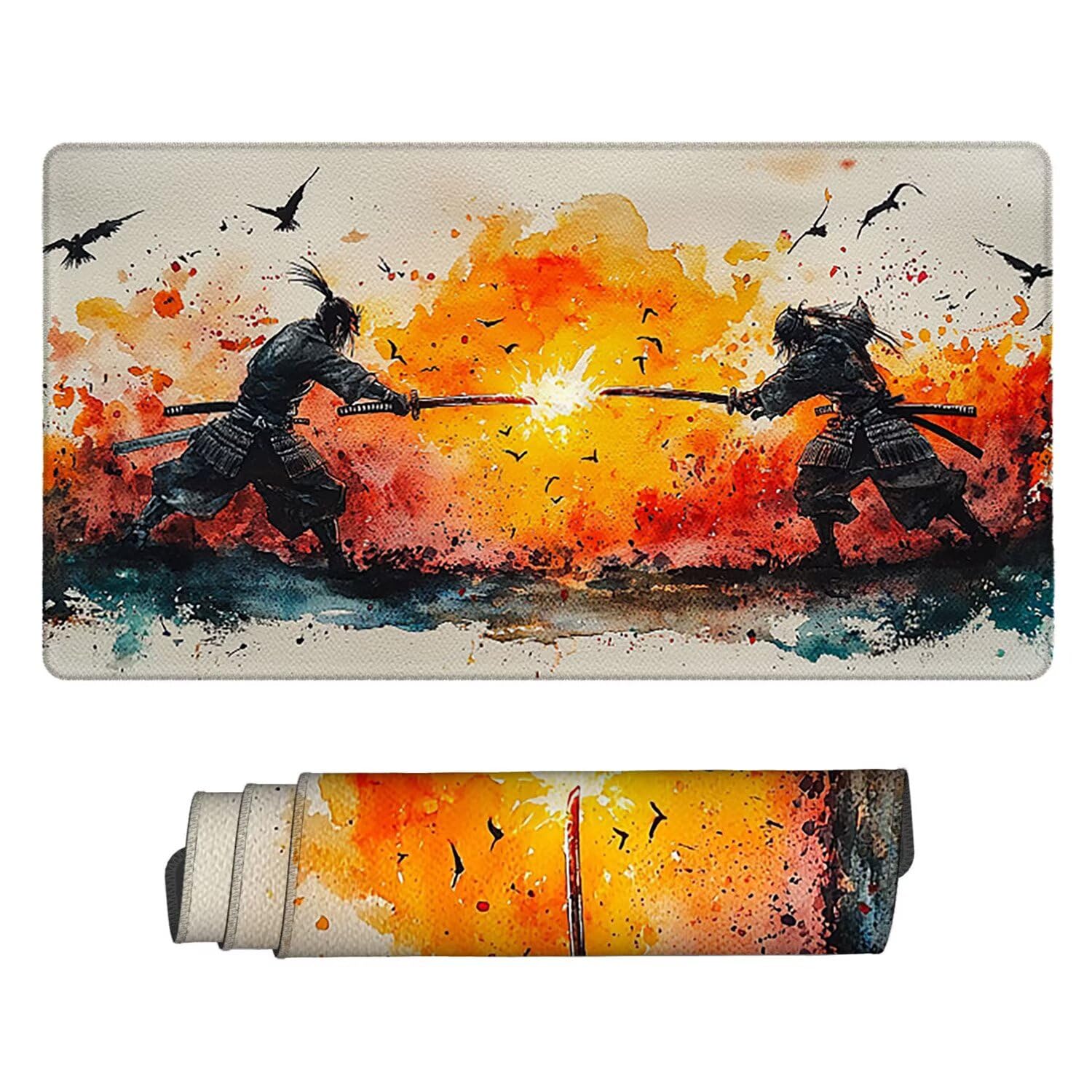 Podkładka pod mysz XXL 1200 x 600 mm duża podkładka pod mysz do gier, wodoodporne i antypoślizgowe gumowe podkładki, podkładka pod mysz z wszytymi krawędziami (japońscy samurajowie) x-782