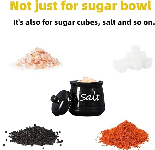 Miniatura 2 de ONTUBE Tazón de sal de cerámica con tapa y cuchara 12oz (negro) Negro -,Turquesa,Beige,marino,Blanco