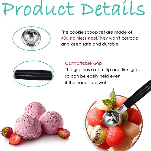 Miniatura 8 de Paquete de 2 cucharas de bola de helado de fruta de doble extremo, bola de fruta de acero inoxidable 430, bolas de melón redondas lisas para sandía,