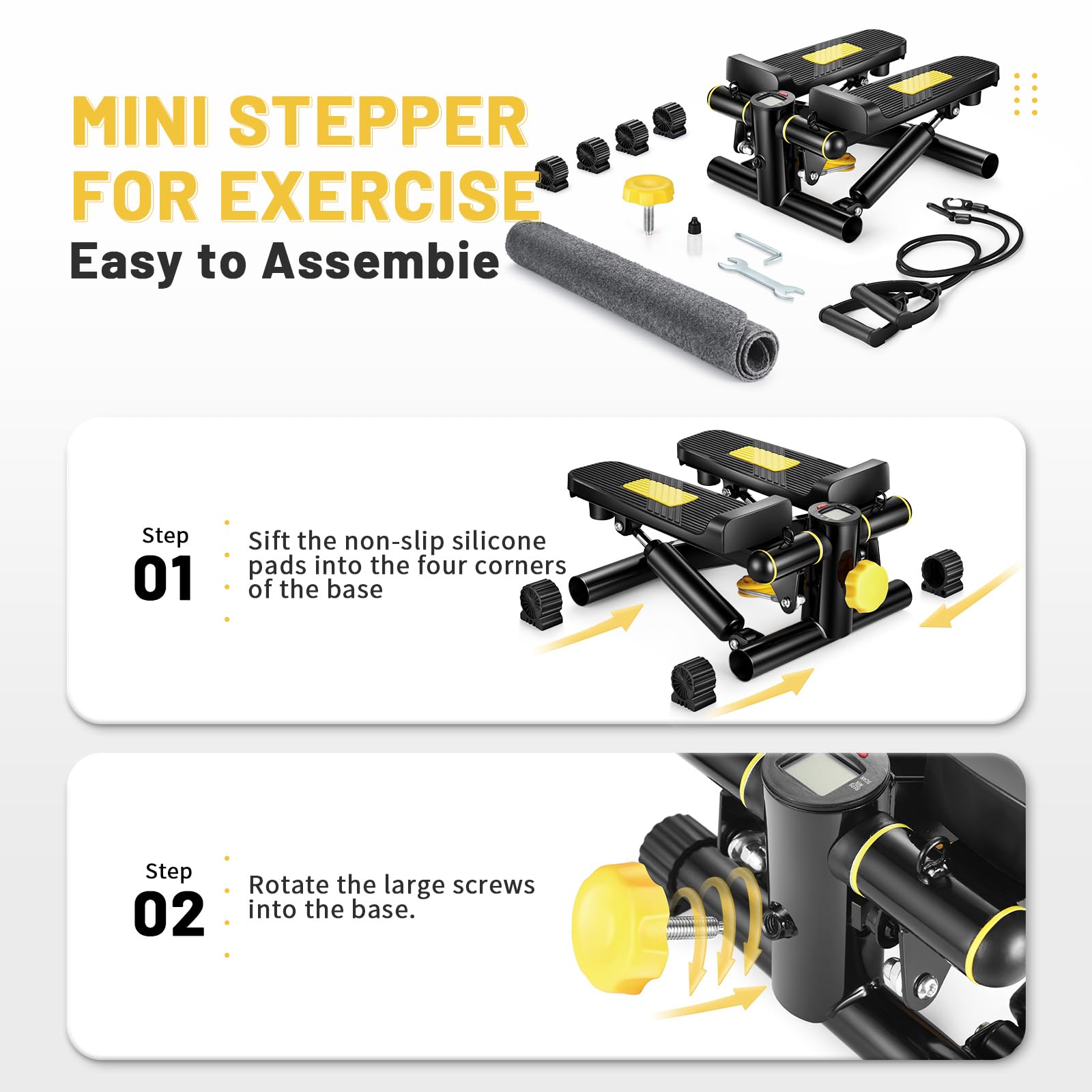 caleras para hacer ejercicio en casa, mini stepper con bandas de