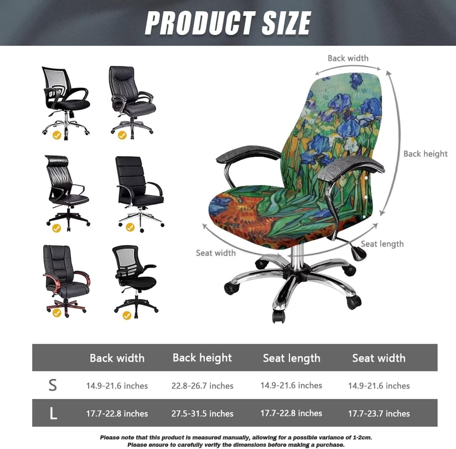 Iris Home Office Chair Cover Stretchable Computer Desk Chair Covers Removable High Back Universal Executive Boss Chair Covers Gaming Chair Covers Machine Washable,L