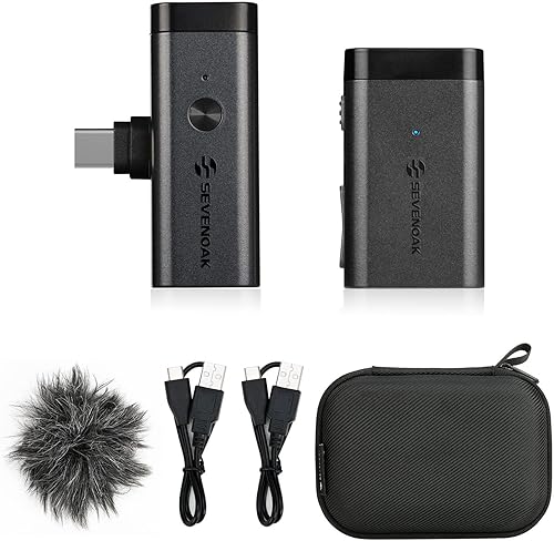 Sevenoak Micrófono inalámbrico USB-C Lavalier, SKM-W1U sistema de micrófono inalámbrico de solapa para dispositivos tipo C, iPhone 13, Samsung,