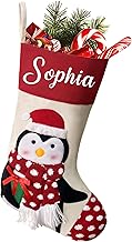 Personalised Christmas Stockings Custom Family Stockings Christmas Decorations Large Xmas Stockings Hanging Gift Bag Socks Ornaments Candy Pouch Bag for Kids Adults (Penguin-3D)
