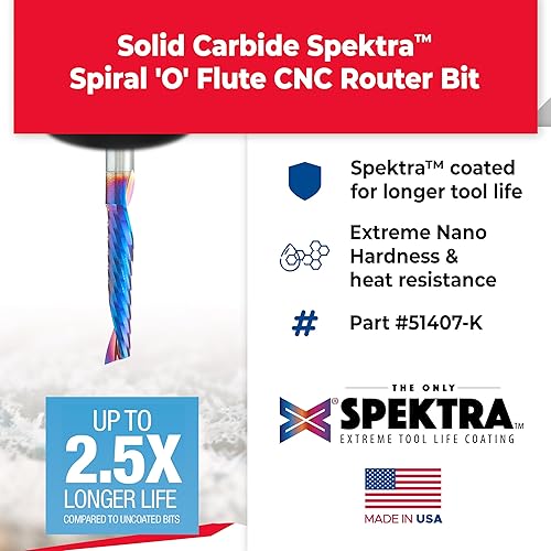 Miniatura 117 de Amana Tool Spektra 51446-K, 51446-K, 1/8 D x 3/4 CH x 1/4 SHK x 2-1/2 pulgadas de largo, acabado de espejo