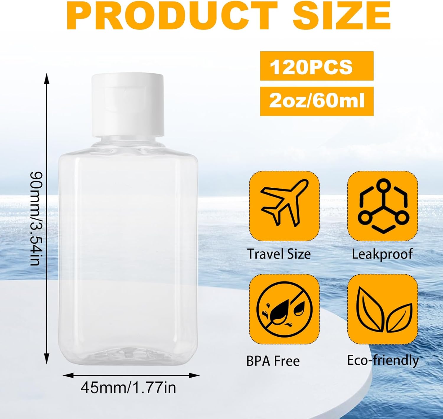 120 Pack 2 Oz Plastic Refillable Bottles with Flip Cap, Clear Hand Sanitizer Bottles, Travel Size Bottles with Flip Cap, Portable Reusable Containers with Lids for Shampoo,Body Soap,Toner, Lotion