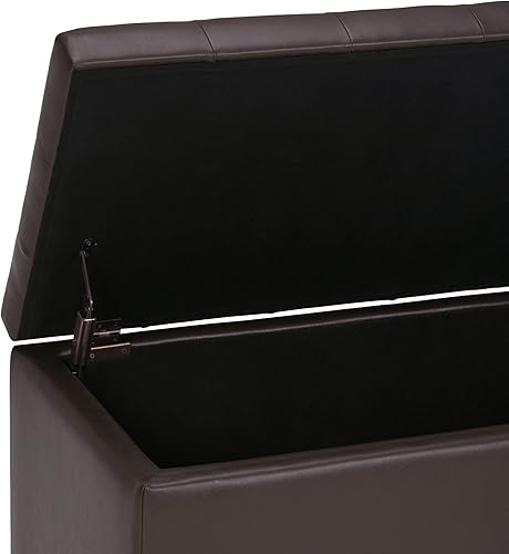 Miniatura 11 de SIMPLIHOME Cosmopolitan - Otomana rectangular de almacenamiento de 34 pulgadas de ancho en piel sintética vegana marrón chocolate, montada, para