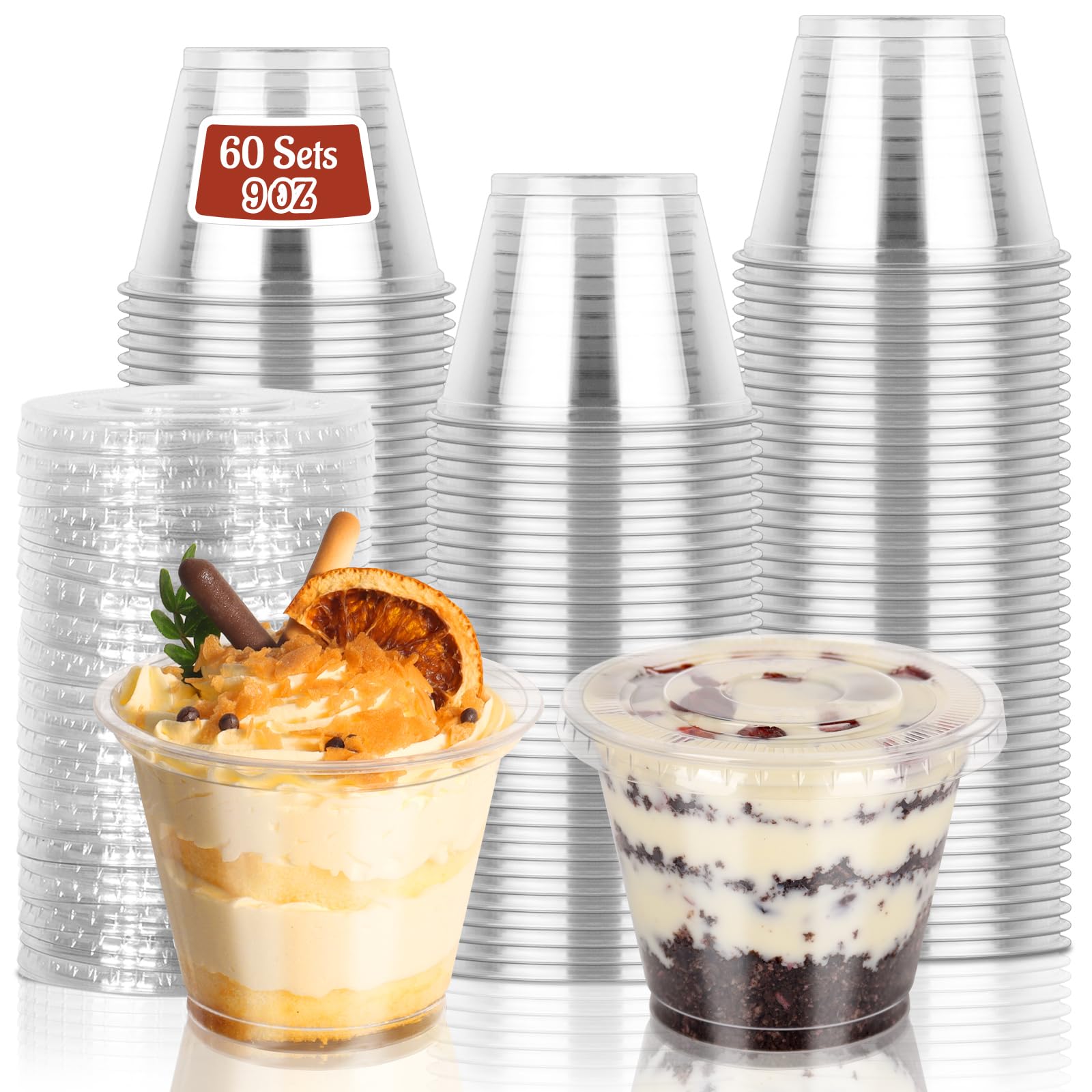 Photo 1 of GGOLDMER 50 Sets 9 oz Clear Plastic Cups with Dome Lids (No Hole), Disposable Parfait Cups with Lids for Dessert, Fruit, Ice Cream, Pudding, Salad, Cake, No Leaking, PET