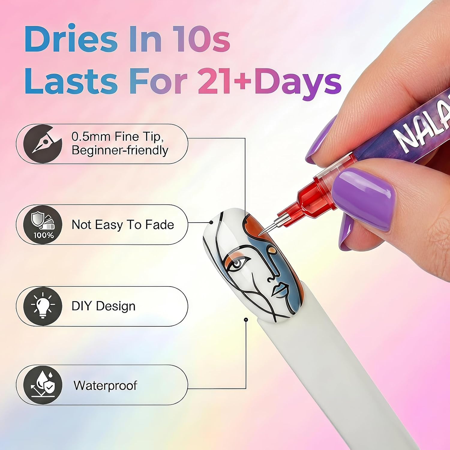 12 Colors Nail Art Markers, Nail Art Pens for Painting Nails Fine Tip, Quick Dry Doodle Nail Polish Pen Set, Waterproof Fingernail Design Pens for Adults Non-Toxic