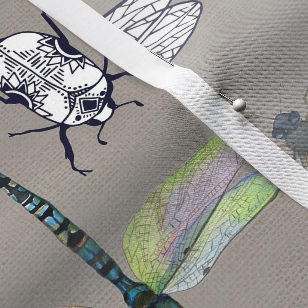 Spoonflower Fabric - Gray Insect Butterfly Moth Dragonfly Beetle Bee Printed on Satin Fabric by The Yard - Sewing Lining Apparel Fashion Blankets Decor