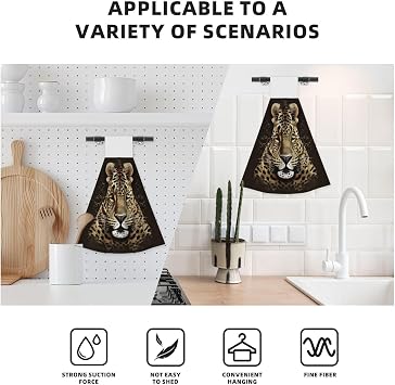 Hanging Hand Towel Soft Absorbent Bath Towel Kitchen Dish Towels with Hanging Loop Fast Drying Tie Towels for Bathroom Kitchen Home Decor Patterned Leopard Head