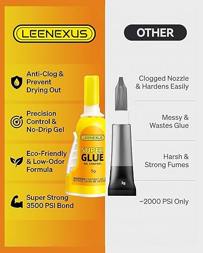 Miniatura 7 de Super Pegamento en Gel con Control de Precisión, 5MLDoble Interbloqueo Molecular Pegamento Super Fuerte de CA Transparente para Plástico de Zapatos,