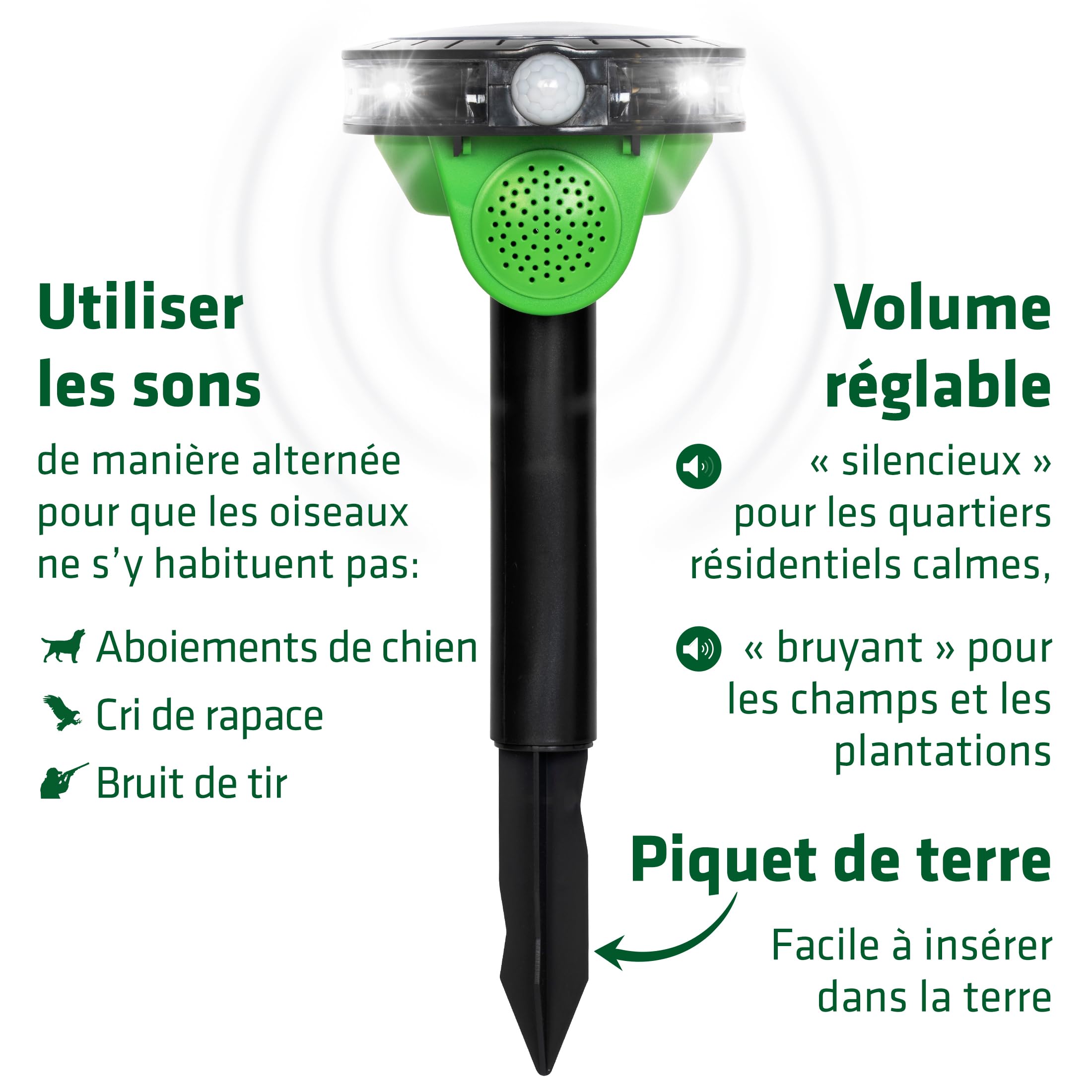 GARDIGO Répulsif Anti-Pigeons Solaire avec Détecteur de Mouvement | Anti-pigeons – Répulsif oiseaux Solaire – Détecteur de mouvement avec Flash LED – Pour Jardin, Terrasse