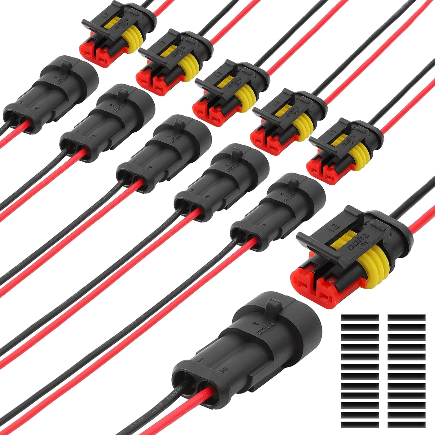 Connector Waterproof, 18 AWG Automotive Electrical Connectors Male and Female Way with Heat Shrink Tubing for Car Truck Boat and Other Wire Connections (6pin 6 Kits)