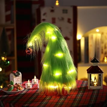 Mini Small Christmas Tree 2ft with Lights Lime Green Artificial Soft Bendable Fuzzy Tabletop Christmas Tree Table Centerpieces Decorations Indoor for Living Room Holiday Party