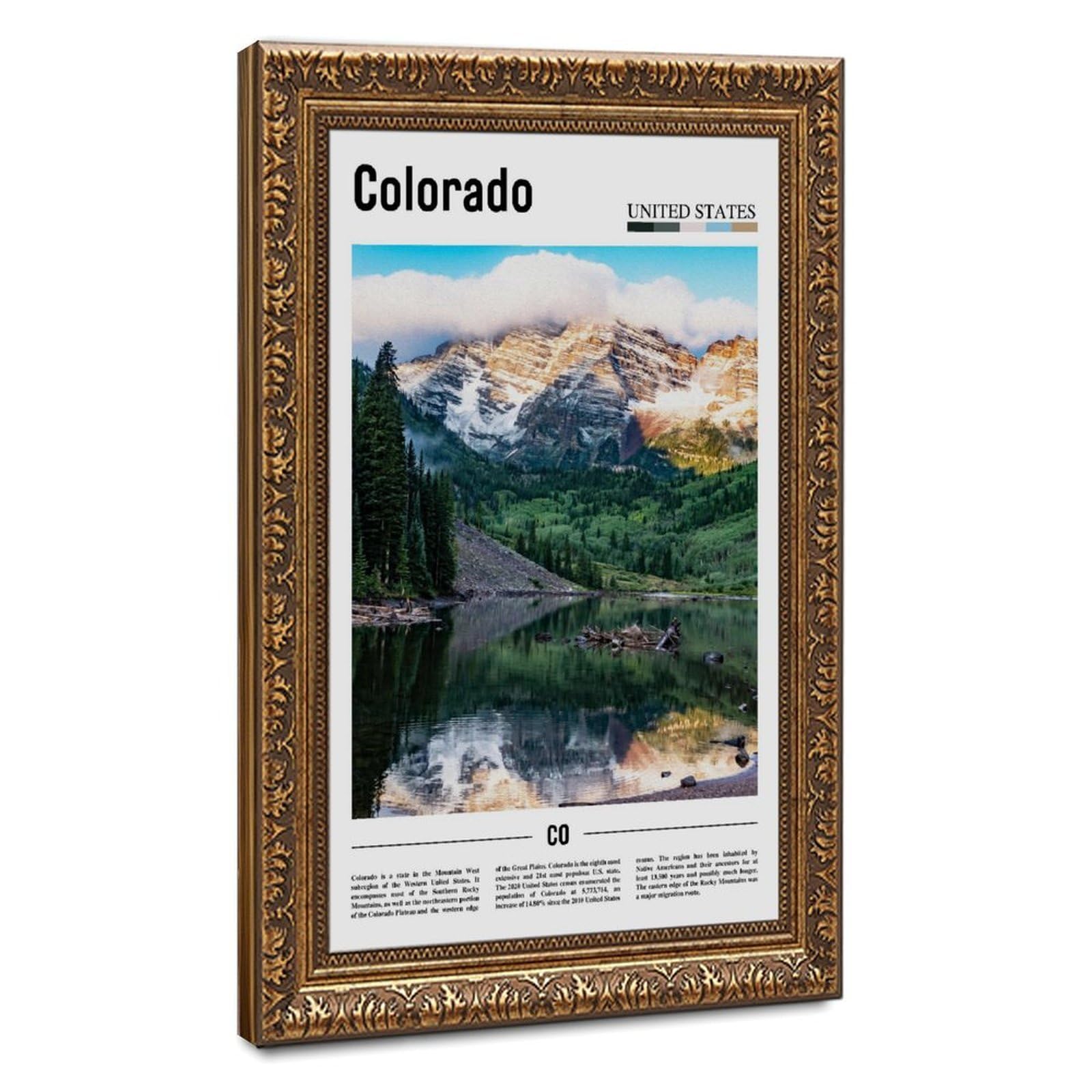 Wcyb Retro Gold Frame Colorado Lakes Mountains The United States Of America Scenery Travel Prints Posters Canvas Deco Paintings Wall Art For Office Living Room Hangable Fra