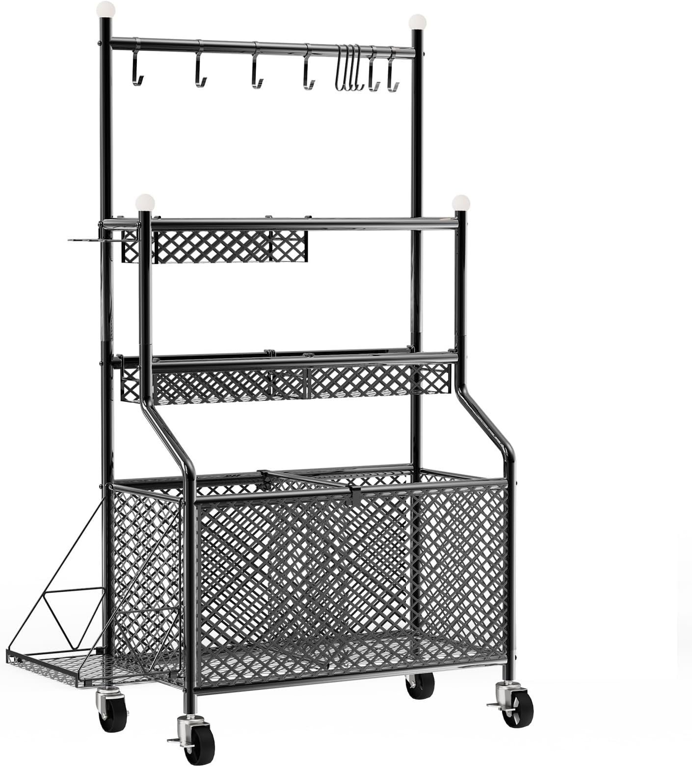 APEXUP Garage Sports Equipment Organizer, 4-Layer Large Capacity Steel Ball Storage Rack with Wheels, Garage Ball Storage for Indoor Outdoor