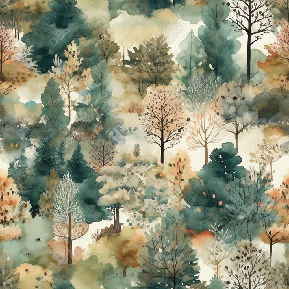 18"x236" Watercolor Boho Forest Nature Scenery Peel and Stick Self Adhesive Wallpaper Removable Contact Paper Stick on Easy Peel Off Wall Paper for Kitchen Bedroom Bathroom Renter