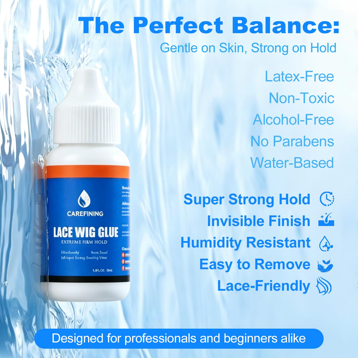 Professional Wig Adhesive Glue - Strong Hold & Waterproof Bond for Lace Front Wigs, Toupees & Hair Systems - Hypoallergenic Skin-Safe Formula - Latex-Free & Long Lasting