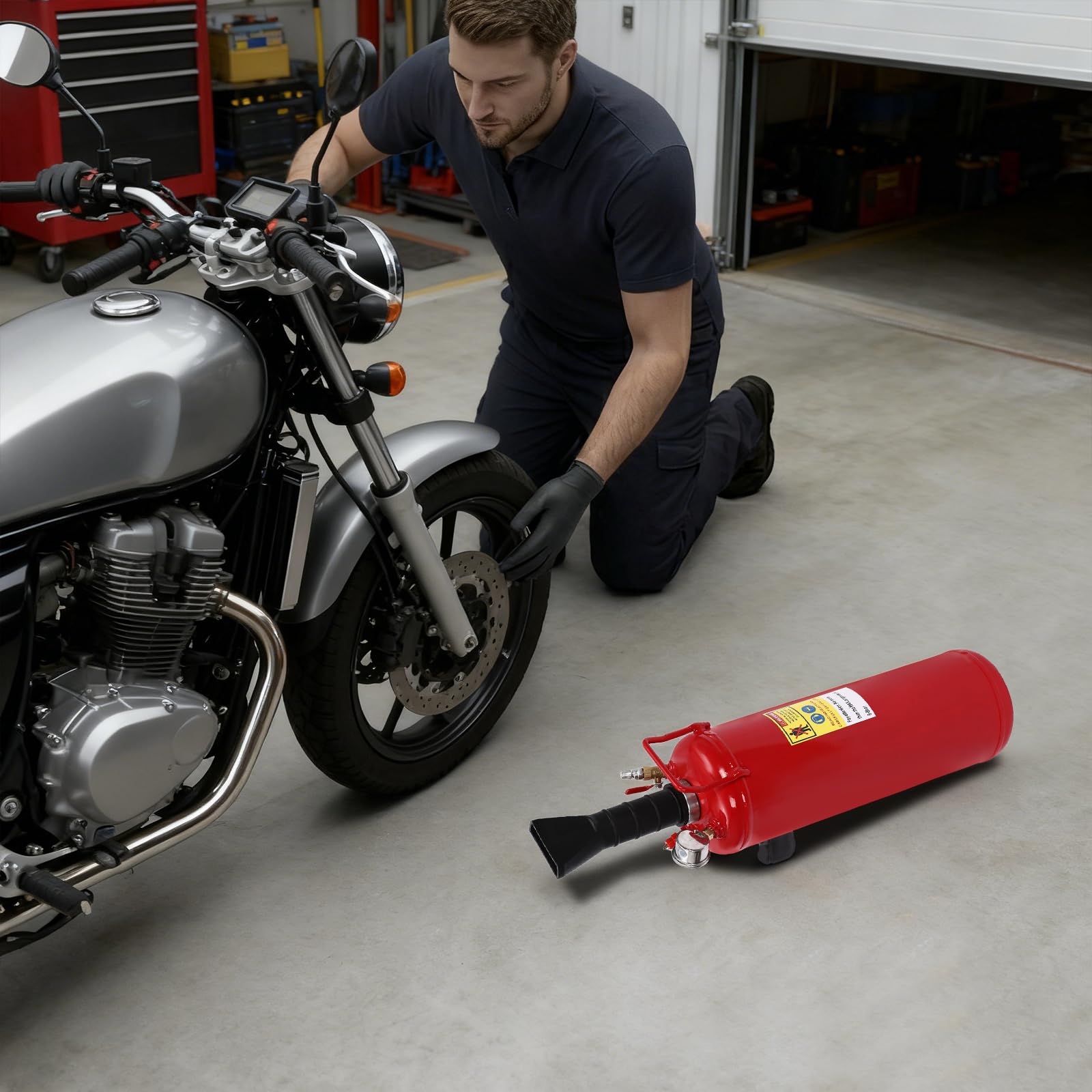 Serbatoio d'aria 9L 8 bar, Gonfiatore per pneumatici moto veicolo elettrico,Bottiglia aria compressa portatile con manometro, serbatoio di gonfiaggio in acciaio per officina, valvola di
