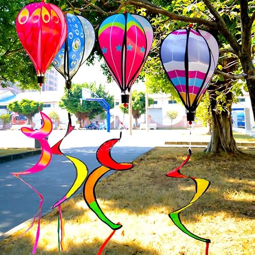 4Pcs Hot Air Balloon Wind Spinners Colorful Rainbow Wind Spinner Fish Bubble Peacock Spinner Garden Rotating Wind Socks Pinwheels Wind Twister Spiral Spinner Hanging For Yard And Garden Outdoor Decor #TOP6