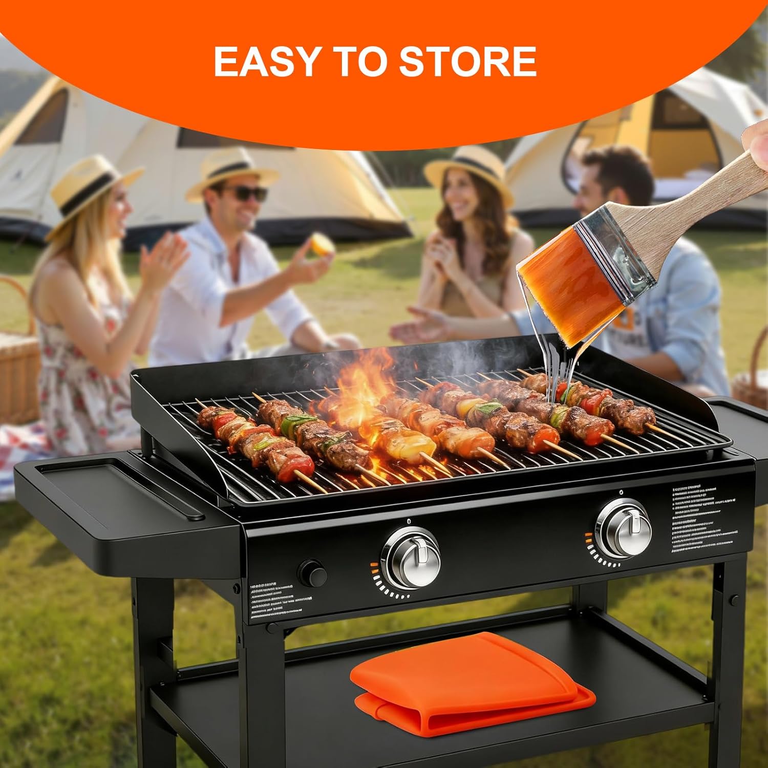 36" Silicone Griddle Mat for Blackstone Grill with Handle, Heavy Duty Grill Mat Cover, Non-Stick Rubber Cooking Mats for Griddle Top Protection, Grill Accessories