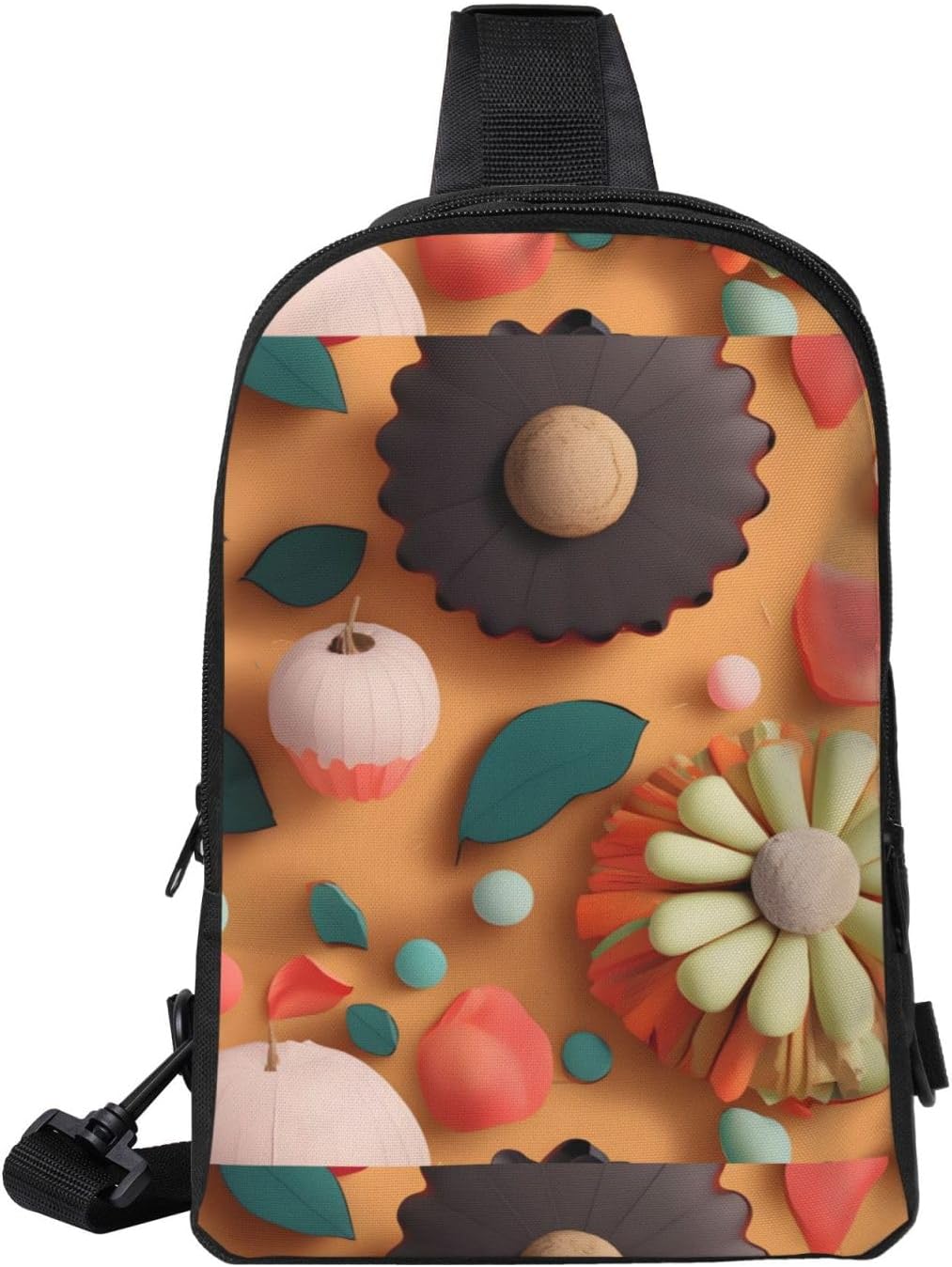 Cut Paper With Colourful Sunflowers Adjustable Strap Large Capacity Double Layer Crossbody Chest Bag 7.7x2.4x11.8in For Camping Travel Daily Leisure Activities