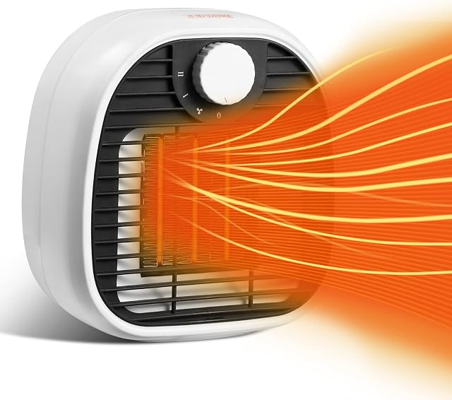 ADURI Fan Heater, Portable Electric Heater Fan, Mini Ceramic 1000W Fast Heating & 3 Heat Settings, Silent Personal Space for Home, Office, Bedroom, Overheat Tip-over Protection, White