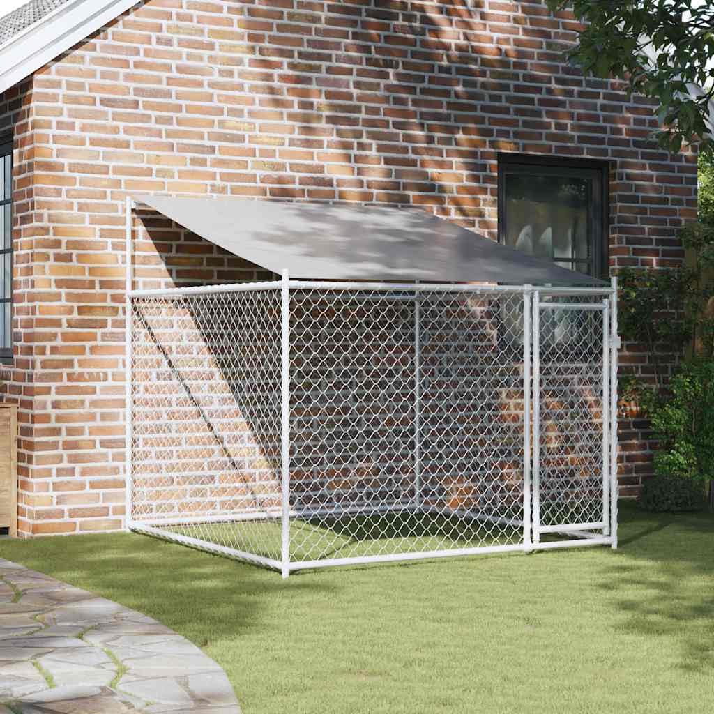Chenil Extérieur avec Toit pour Chien, Chenil d'Extérieur Enclos Cage pour Chien Métal avec Toit et Porte Gris 2x2x2 m Acier galvanisé