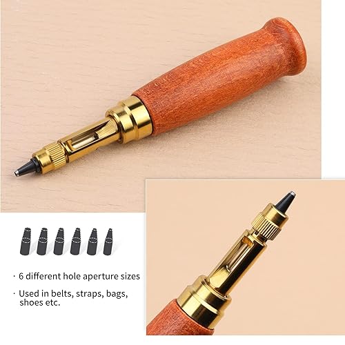 Miniatura 6 de Punzón de tornillo japonés ajustable, perforador de agujero de tornillo, 6 tamaños de punta, tornillo ajustable para manualidades de papel de cuero,