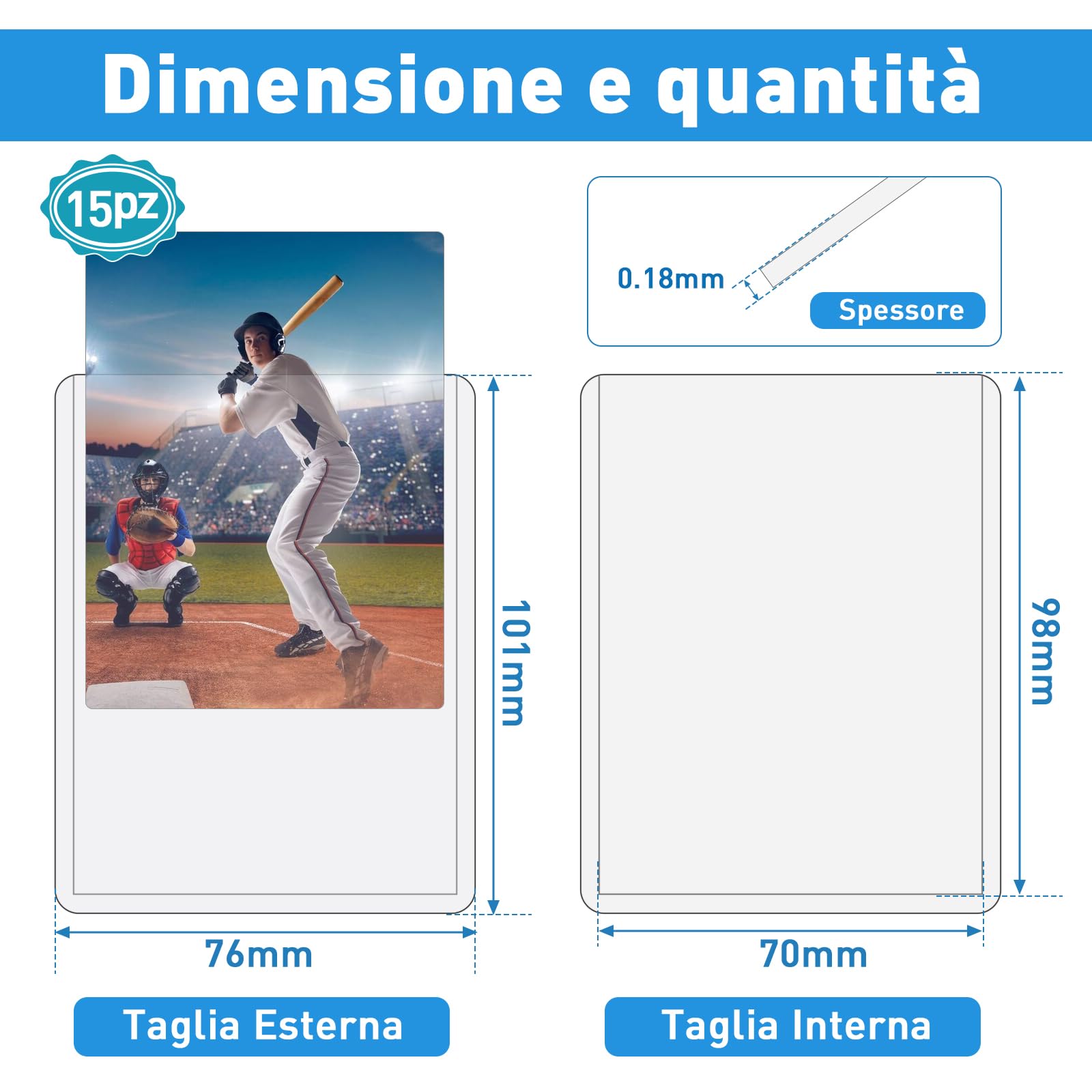 LEMESO Toploader per Carte, Top Loader 15 pz per Protezione Carta Porta Carte da Collezione, Photocards Kpop, per Esposizione, Trading di Carta