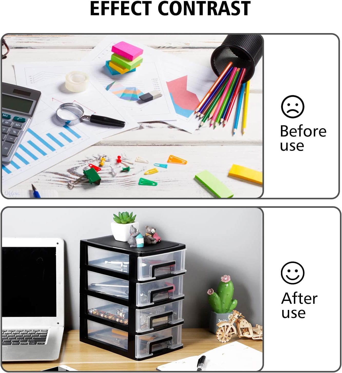 VOSAREA 4 Drawer Desktop Storage Organizer,Plastic Containers Storage Organizer Dresser Organizer Home Dresser (Black and Transparent)