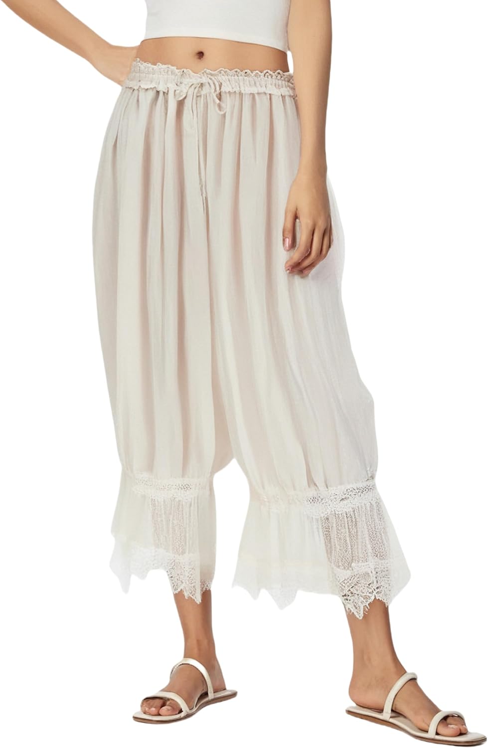 Women Lace Long Bloomers Pants Elastic Waist Y2k Ruffle Pettipants Slip Cute Pantaloons Pumpkin Pants - Image 2