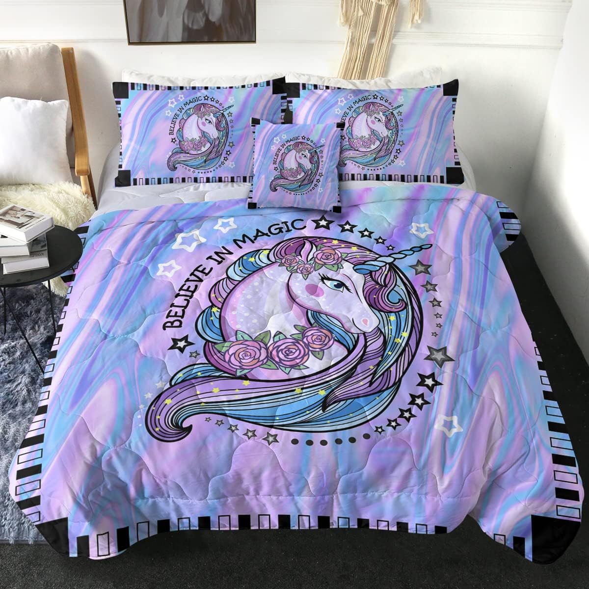 Sleepwish Unicorn Comforter Set Twin Kids Girls Marble