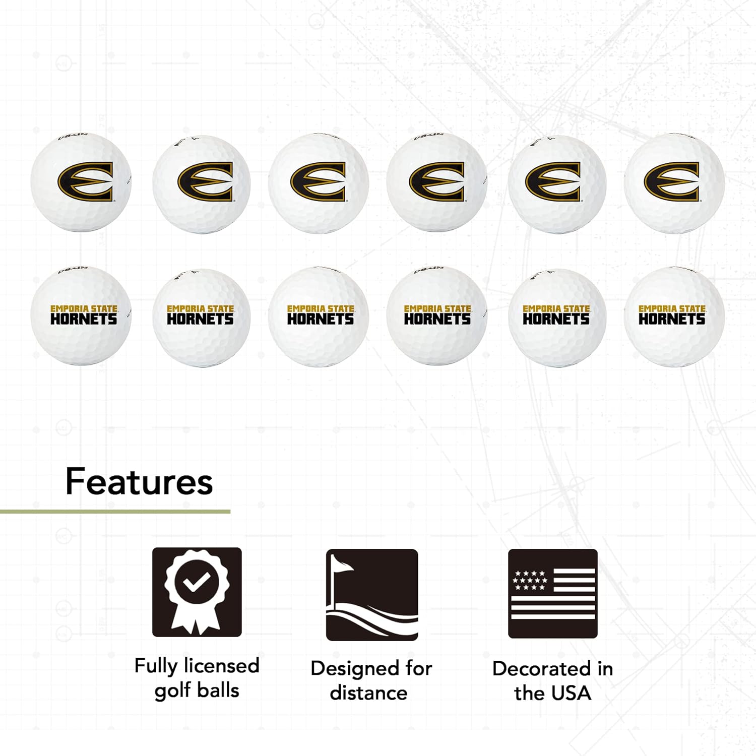 Desert Cactus Emporia State University Golf Balls 12 Pack – ESU Hornets Full Color Dozen – Officially Licensed Sport Team Accessory