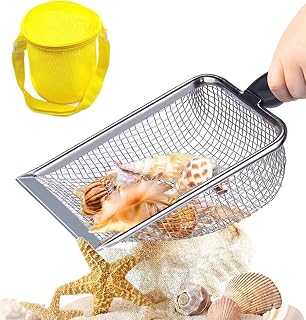 Beach Mesh Shovel with Shell Bag for Picking Up Shells，Kids Beach Sifter Beach Sand Toys Sand Sifter for Seashells Collecting Sand Dipper Beach Scoop Shelling Tools for Beach