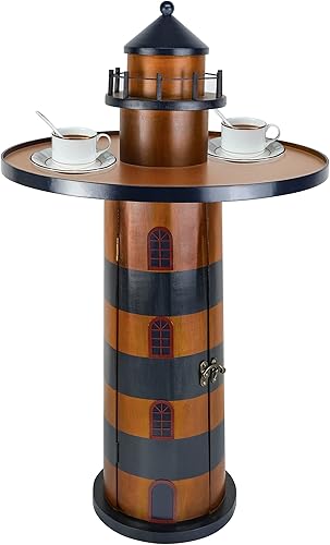 Miniatura 4 de SAILINGSTORY - Mesa auxiliar redonda náutica de madera, mesa auxiliar costera con almacenamiento