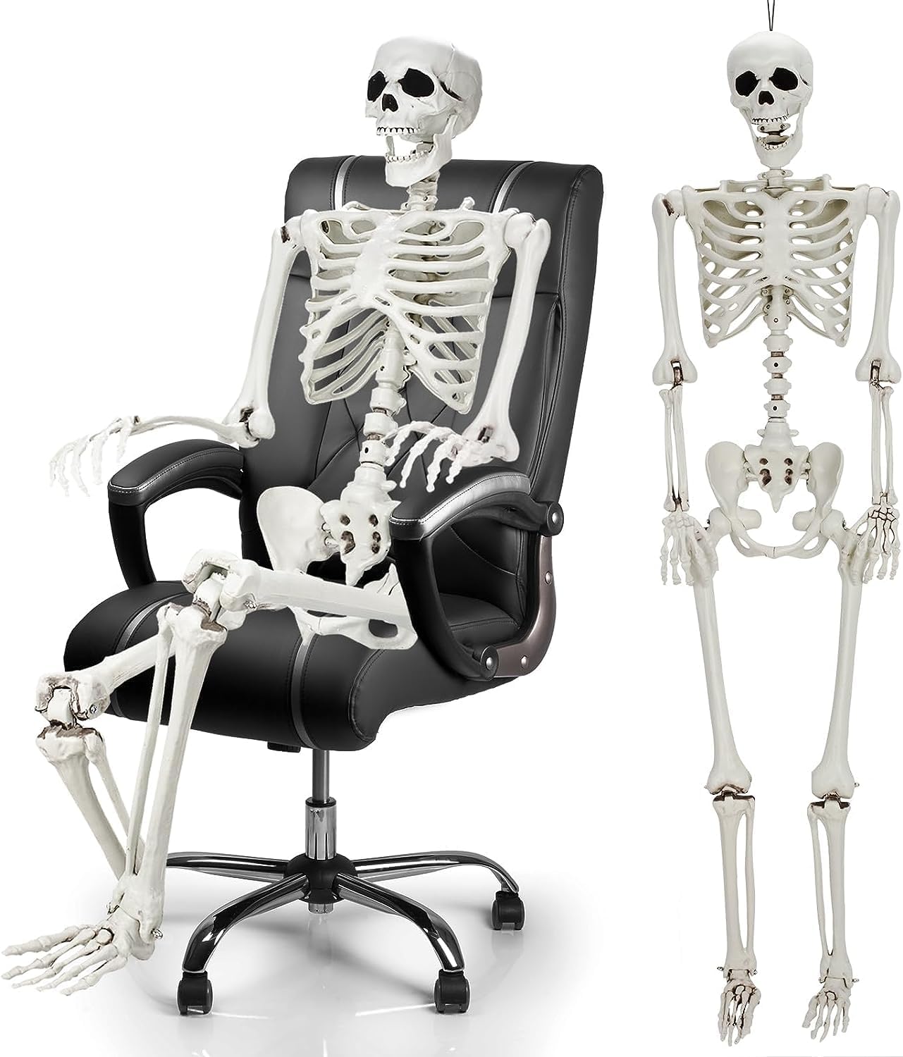 5.4ft Life Size Skeleton Halloween Decor, Full Body Realistic Human Bones with Posable Joints, Great Outdoor Indoor Halloween Decoration for Haunted House Garden Lawn
