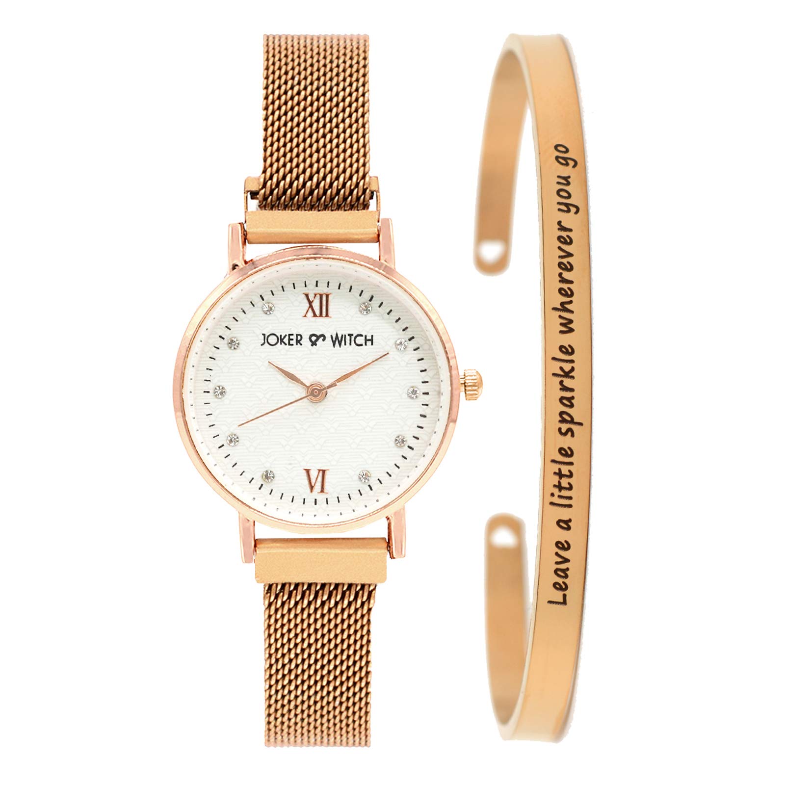 Joker & Witch Stainless Steel Lucie Rosegold Analogue Watch Bracelet Set For Women, White Dial, Gold Band (B084FZXRQK) Amazon Price History, Amazon Price Tracker