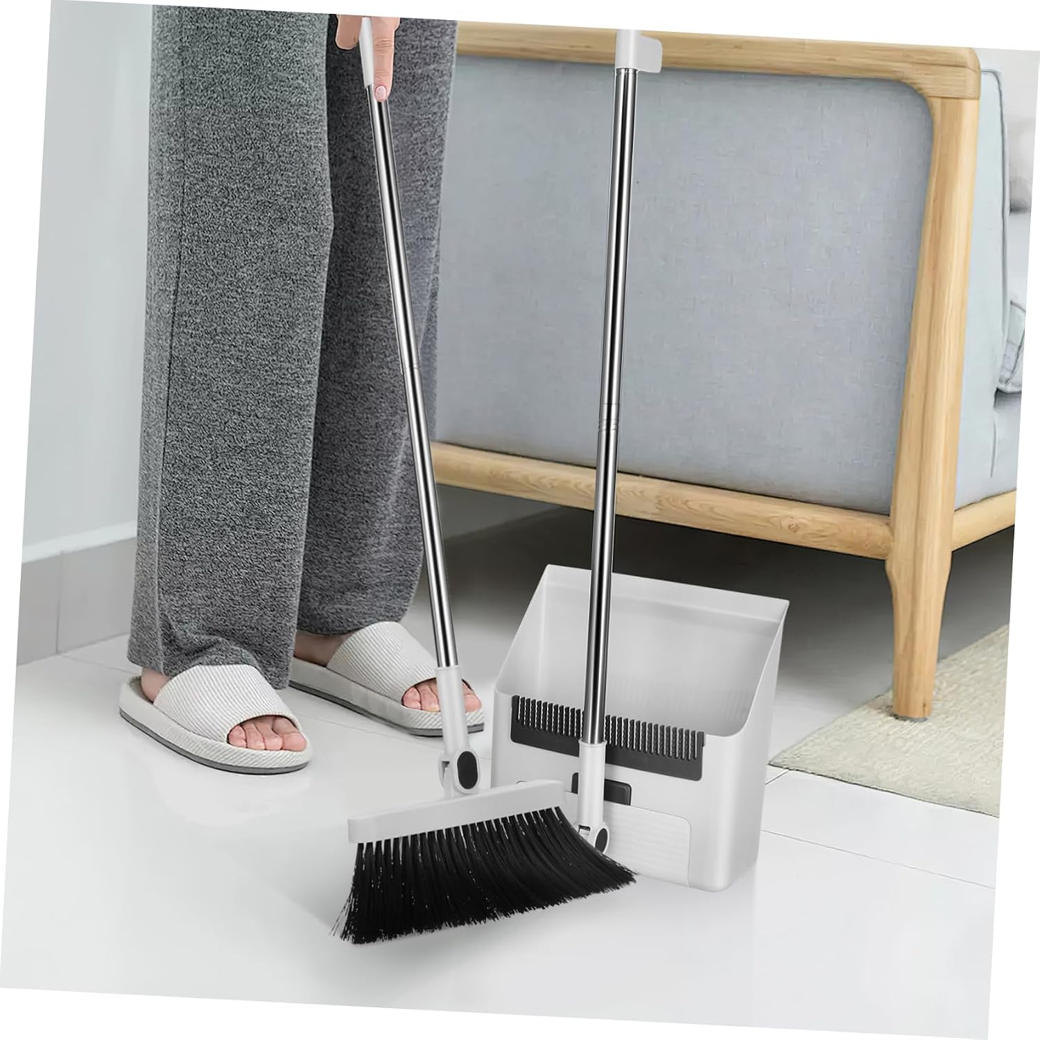 Hemobllo Foldable Broom and Dustpan Set with Dense Bristles Capacity Dustpan Sturdy Cleaning Combo for Indoor Outdoor Use Home Office