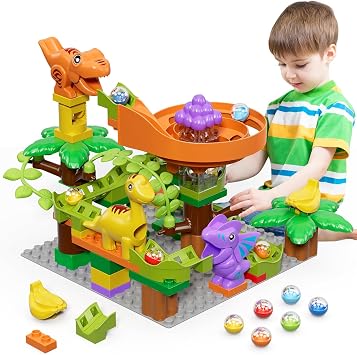 Marble Run Building Blocks Dinosaur, Kids STEM Toys Dino Marble Race Track Set, 67 Pcs Classic Big Blocks Ball Race Track Educational Toys for Boys Girls Age 3 4 5 6 7