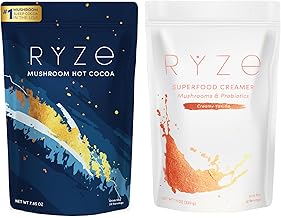 RYZE SUPERFOODS Ultimate Sleep Bundle, Mushroom Hot Cocoa + Probiotic Creamer with Adaptogenic Mushrooms, Melatonin, Probiotics, Glycine and Cacao to Help Fall Asleep and Stay Asleep, 20+30 Servings