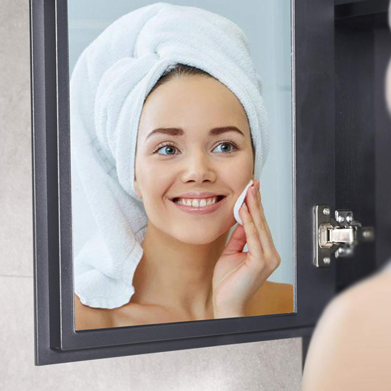 Pensile da bagno con anta a specchio, armadietto organizzato in lega di alluminio, salvaspazio sopra la toilette per armadietto, ingresso, soggiorno, nero, 35,4" (27,5")
