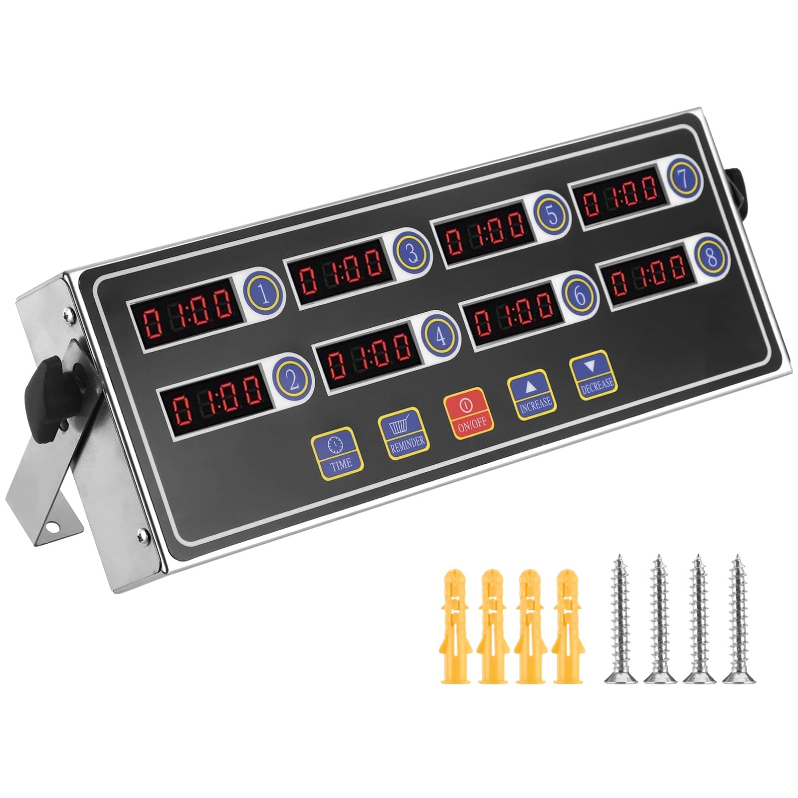 Temporizador digital de cocina de 8 canales, temporizador de cocina comercial de acero inoxidable con pantalla LED grande y alarma fuerte, cuenta regresiva precisa multitarea para restaurantes, 11.8 x
