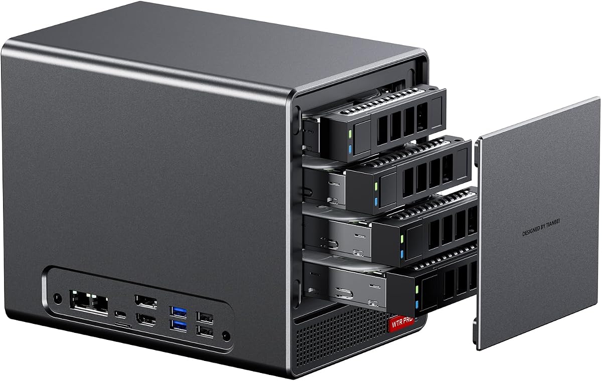 AOOSTAR WTR PRO 4+2 Bay NAS Mini PC, AMD Ryzen 7 5825U 8C/16T Up to 4.5GHz, Barebone No RAM/SSD/OS with Dual 2.5G LAN & M.2 Slots, Mini Computer Ideal for Home Server, Soft Router & NAS Storage