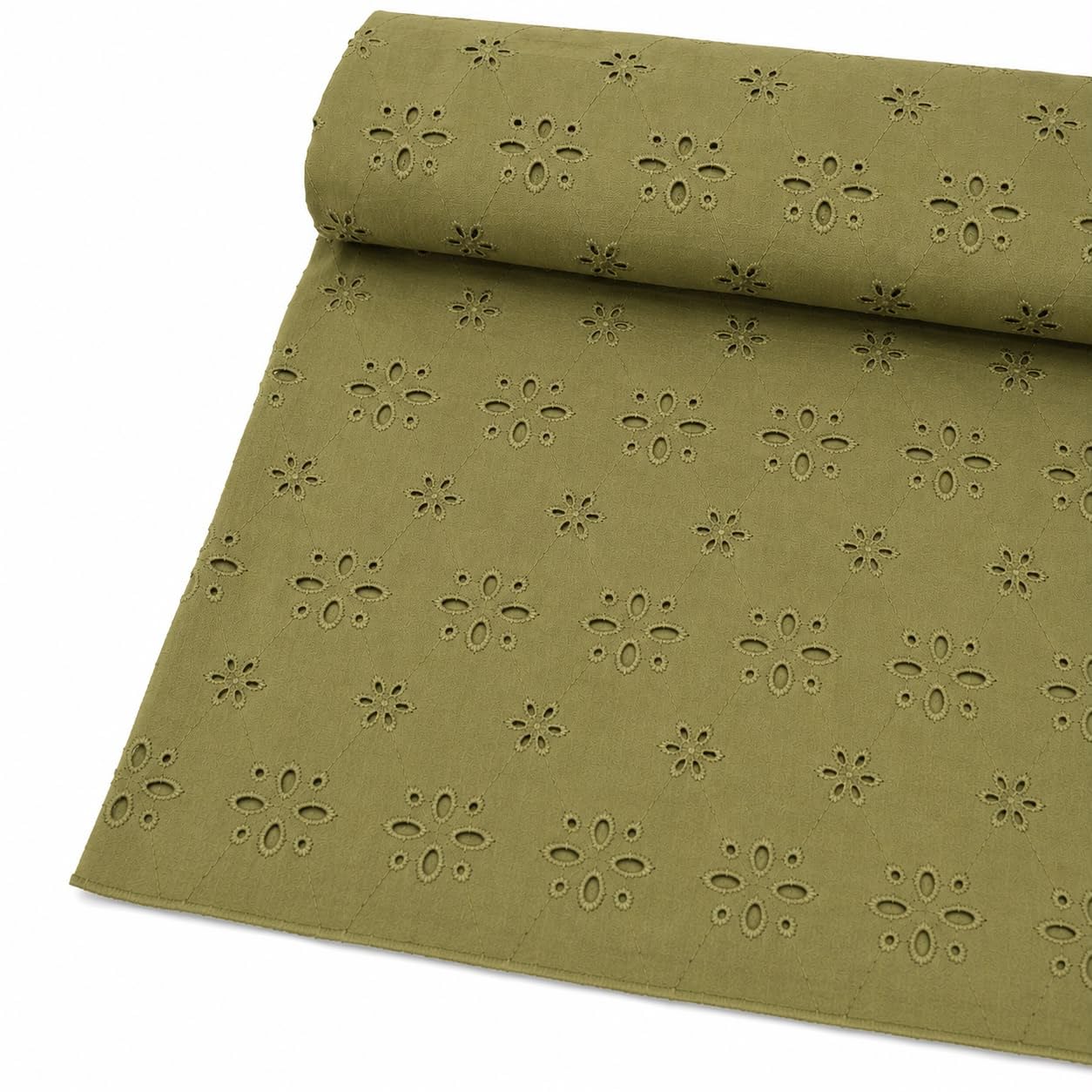 Pure Cotton Schiffli Embroidered Fabric | Olive Green | 55 Inch Width | 2 Meter Cut Piece | Soft Breathable Embroidery Fabric for Kurti, Dress, Top, Blouse & DIY Sewing-image-29