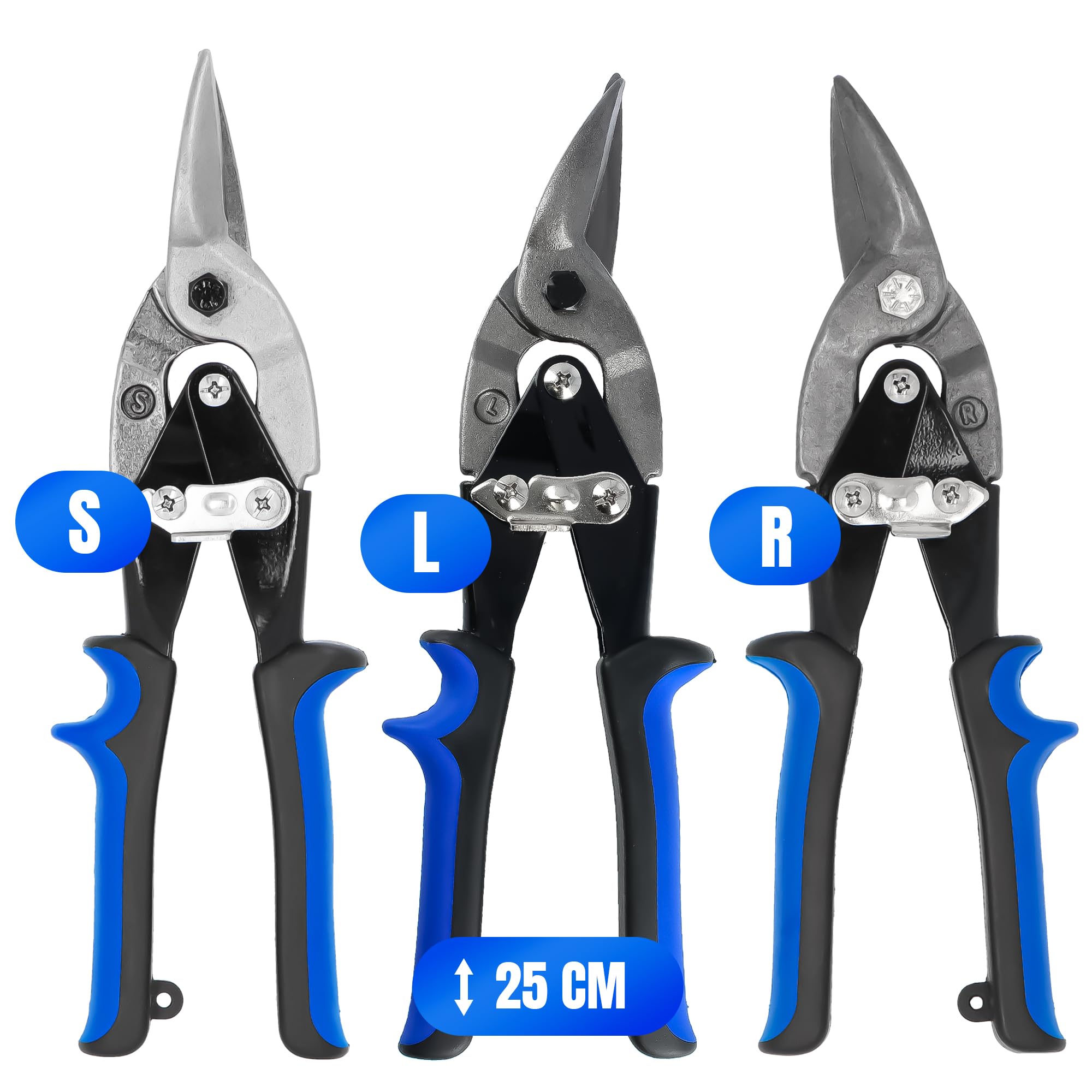 3x Cesoie Lamiera Lattoniere Metallo 10'' Taglio Sinistra Destra Dritto Cesoie Pieghevoli per Impieghi Gravosi Impugnatura Ergonomica Forbici Universali Set Forbici