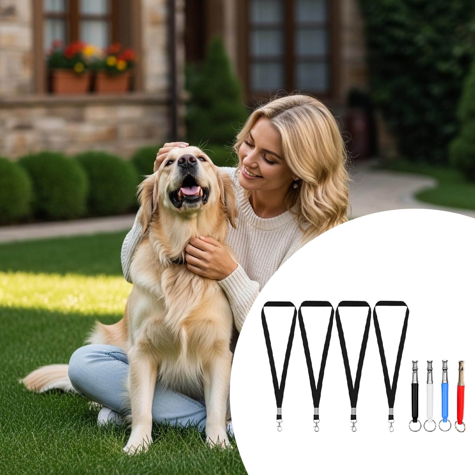 Vauki 4 fischietti per cani, fischietto per cani, ad alta frequenza, silenzioso, con cordino, regolabile, per cani, fischietti contro l'abbaiare, per addestramento del cane