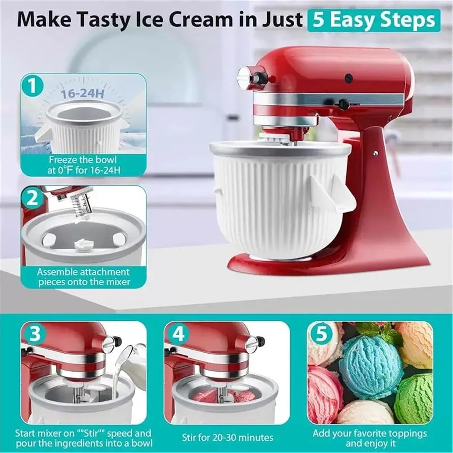 Compatible for KitchenAid Stand Mixer Attachment, Frozen Dessert Maker Bowl for 4.5 Quart and Bigger Machines