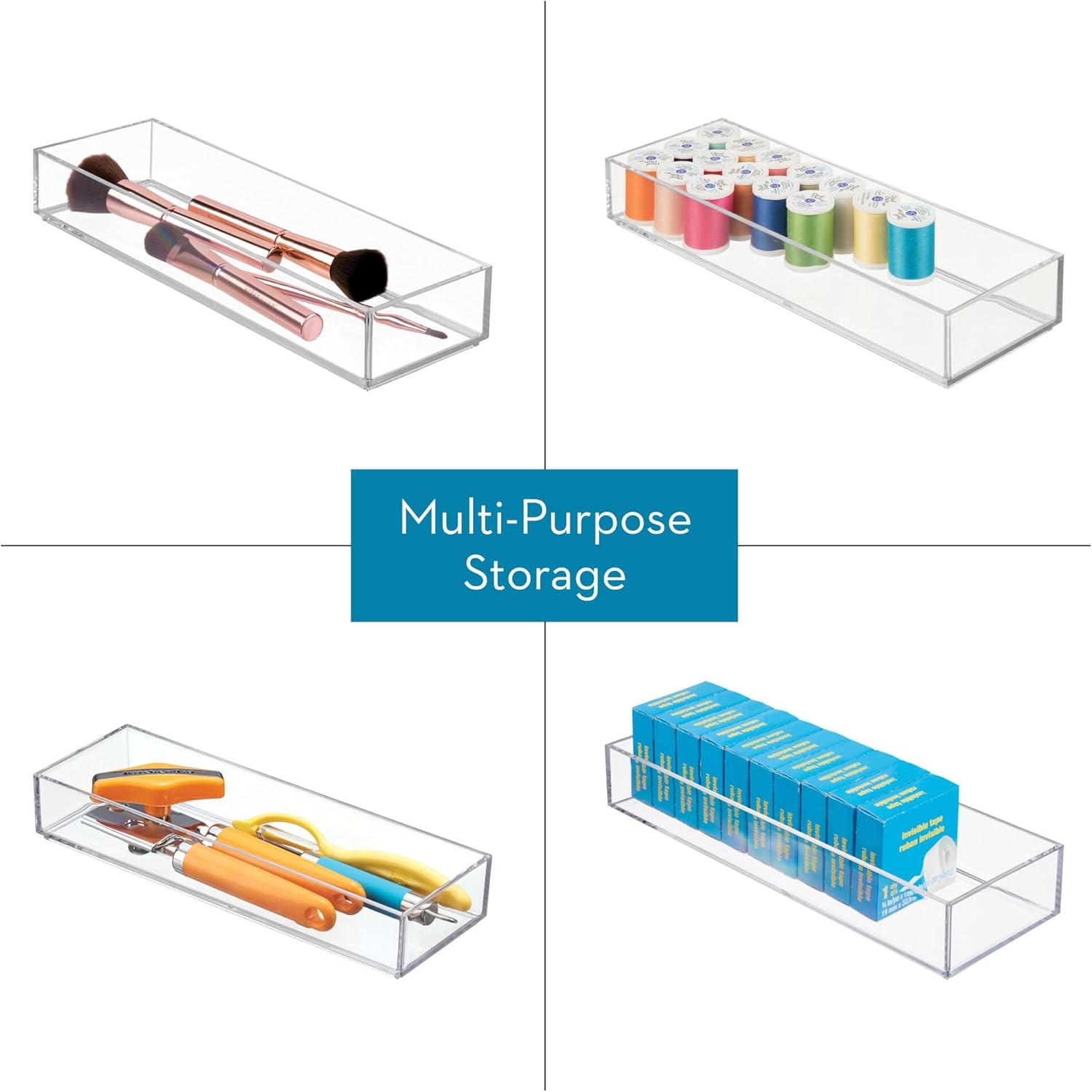 iDesign Plastic Makeup Drawer Organizer Tray - Vanity Organizer or Desk Drawer Organizer - Set of 6 - Clear